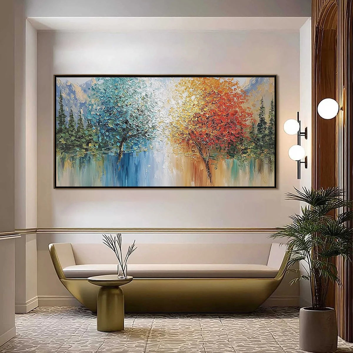 Equinox Textured Tree Landscape Oil Painting | Colorful Wall Art | Landscape closeup, raised brushwork detail