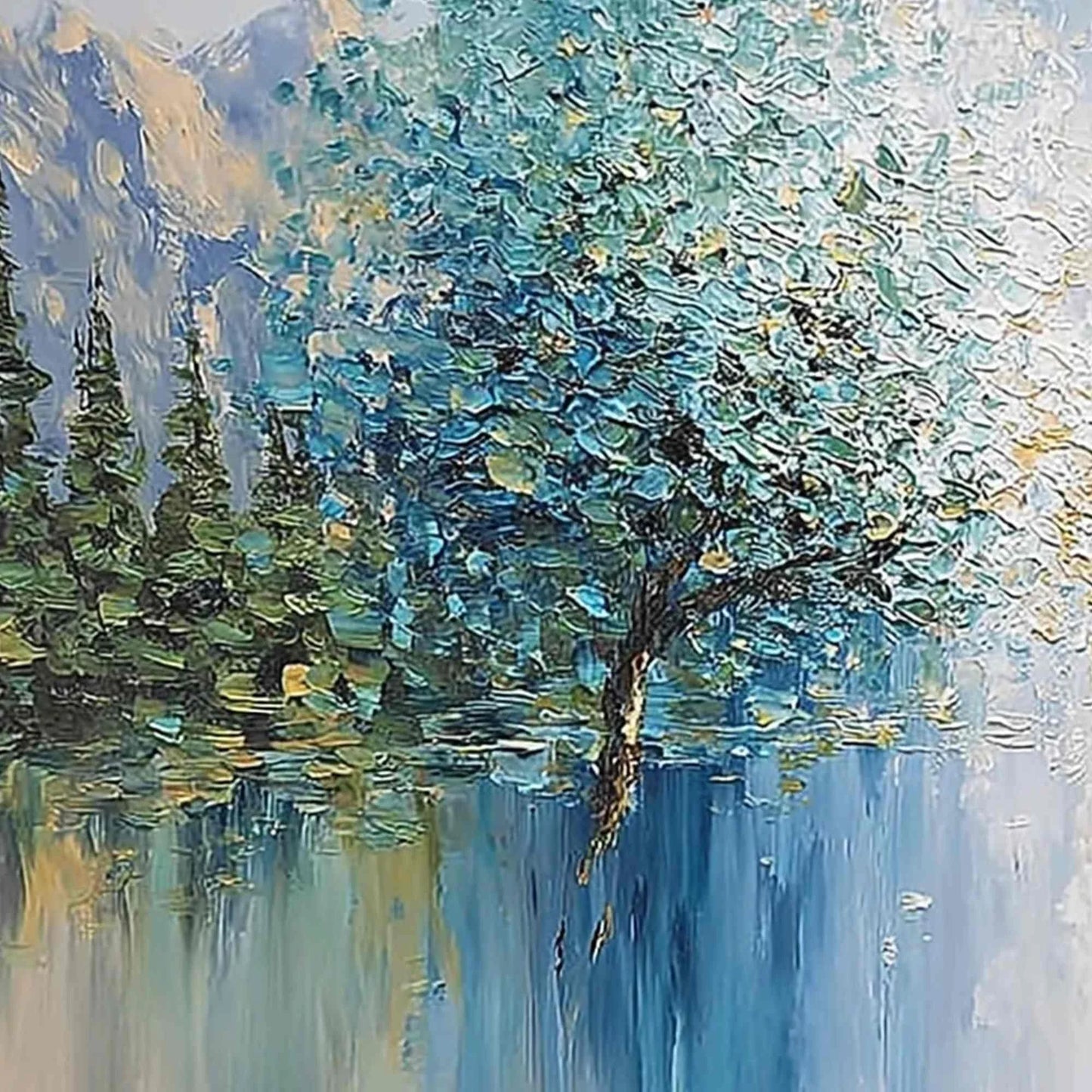 Equinox Textured Tree Landscape Oil Painting | Colorful Wall Art | rectangular format, hand-painted canvas edge