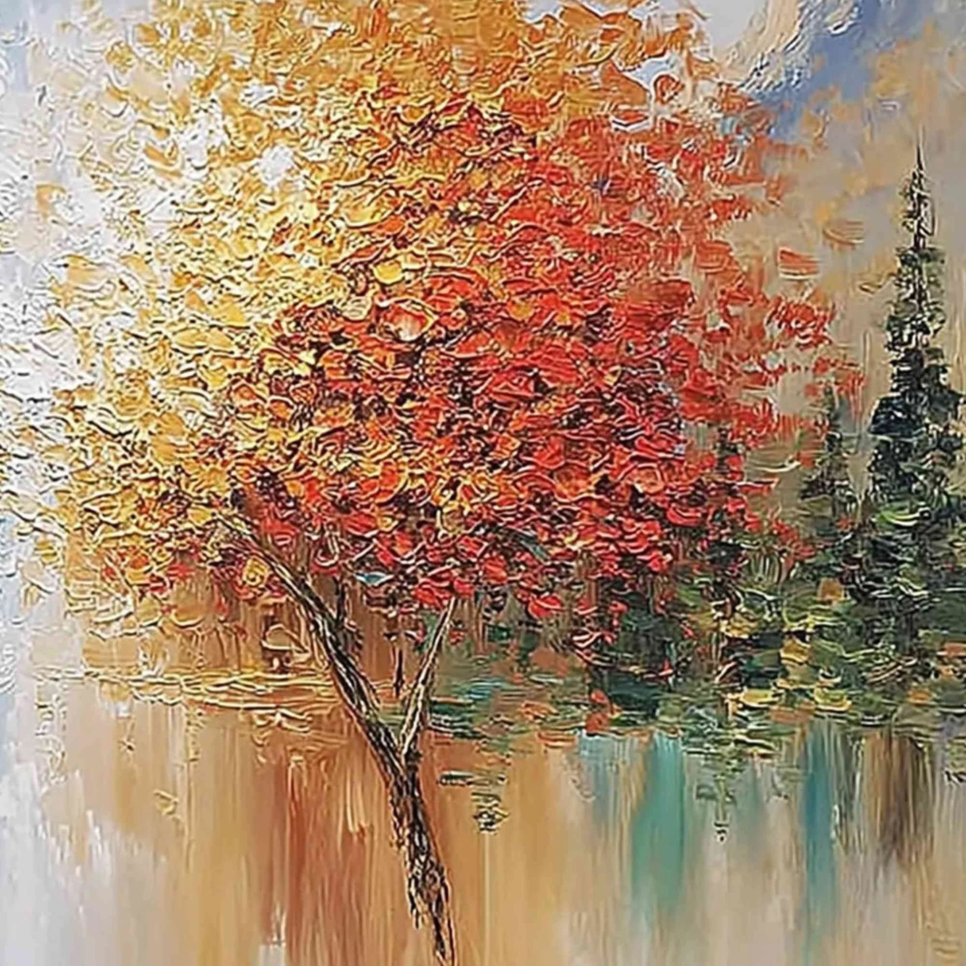 Equinox Textured Tree Landscape Oil Painting | Colorful Wall Art | rolled canvas, ready for custom framing