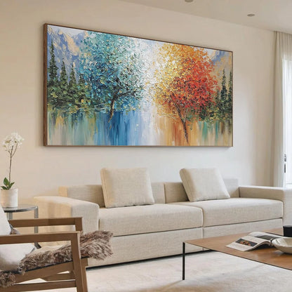 Equinox Textured Tree Landscape Oil Painting | Colorful Wall Art | Landscape mood, soft natural light studio shot