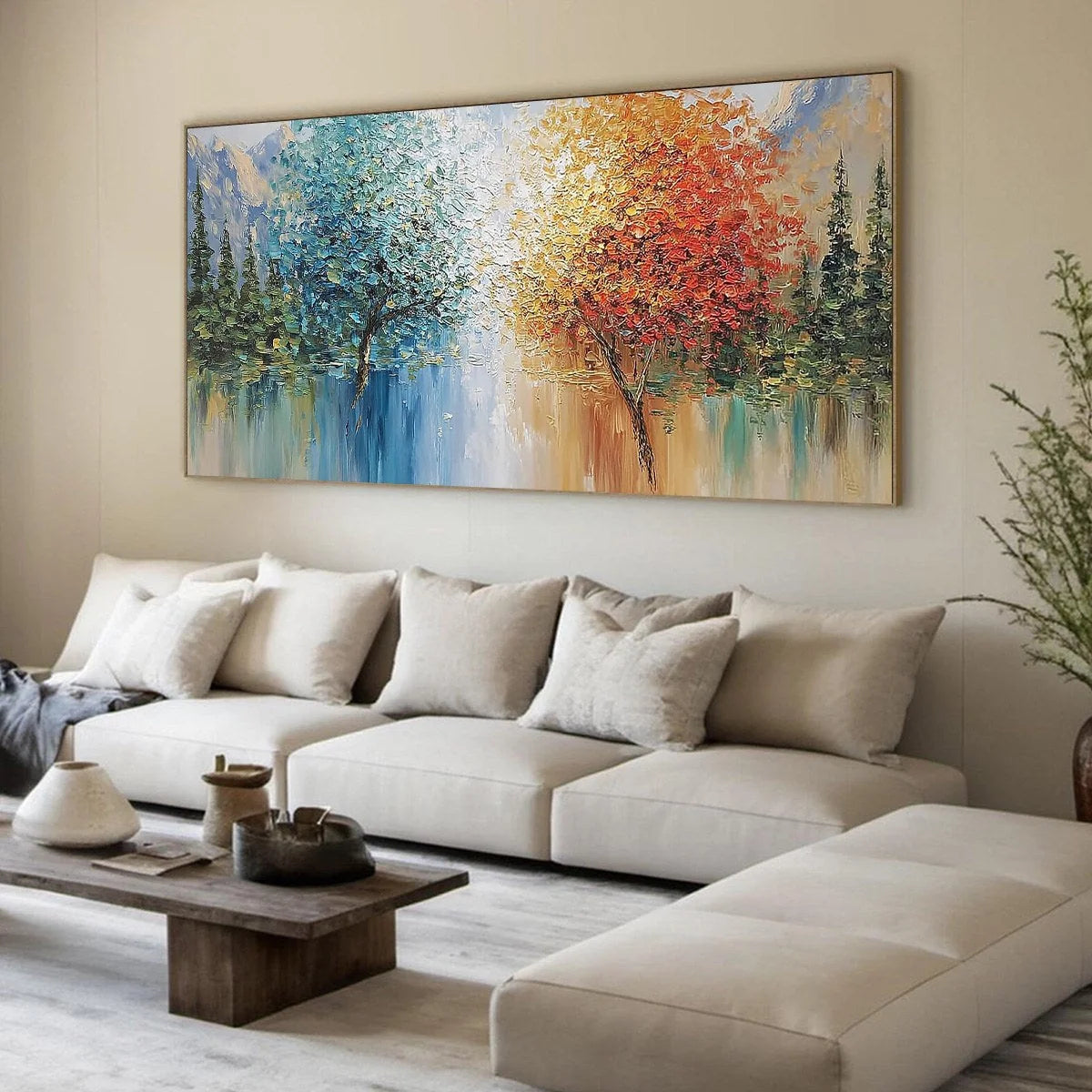 Equinox Textured Tree Landscape Oil Painting | Colorful Wall Art | green palette, original Hand-painted on premium stretched canvas using artist-grade oils; rich layered surface combines smooth gra...
