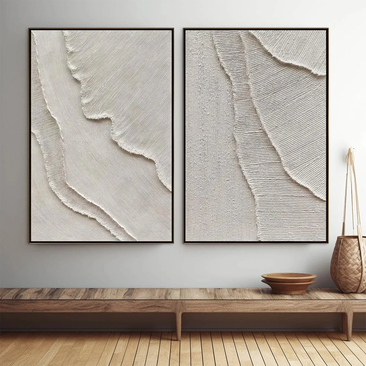 ETCHED IN STONE: Textured Minimalist Abstract Diptych | Minimalist closeup, raised brushwork detail