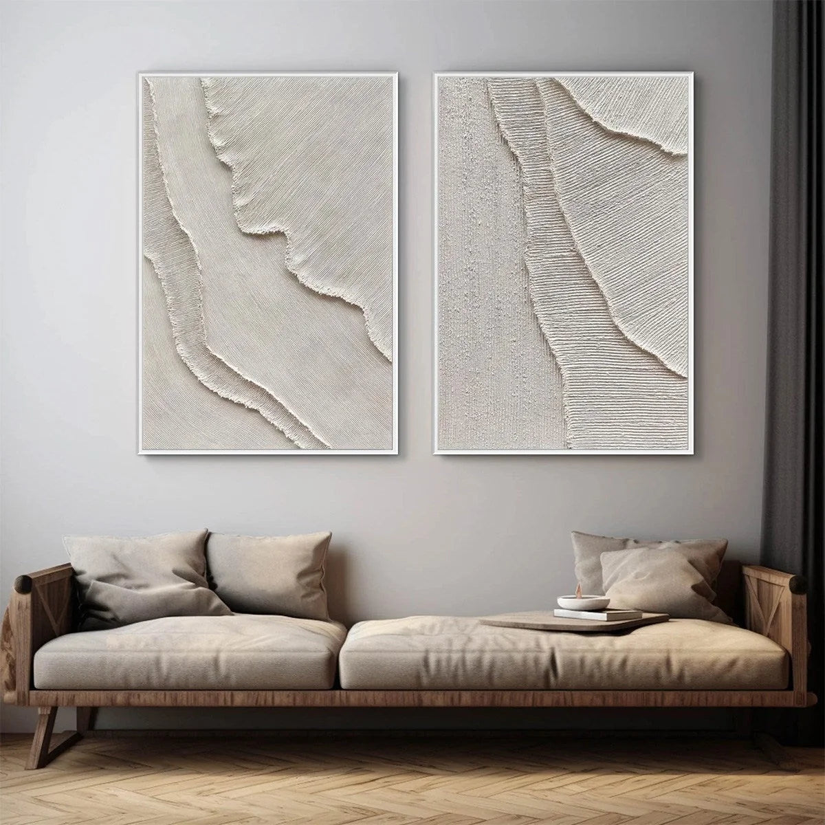 ETCHED IN STONE: Textured Minimalist Abstract Diptych | rolled canvas, ready for custom framing