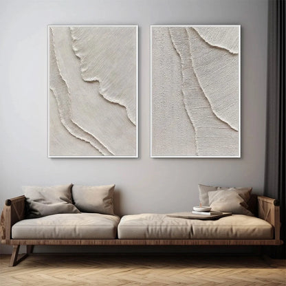 ETCHED IN STONE: Textured Minimalist Abstract Diptych | rolled canvas, ready for custom framing