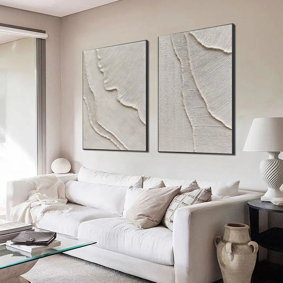 ETCHED IN STONE: Textured Minimalist Abstract Diptych | Minimalist mood, soft natural light studio shot
