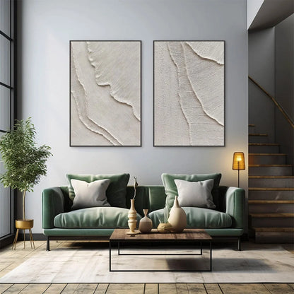 ETCHED IN STONE: Textured Minimalist Abstract Diptych | beige palette, original Hand-painted on premium stretched canvas using artist-grade oils; rich layered surface combines smooth gradients with...