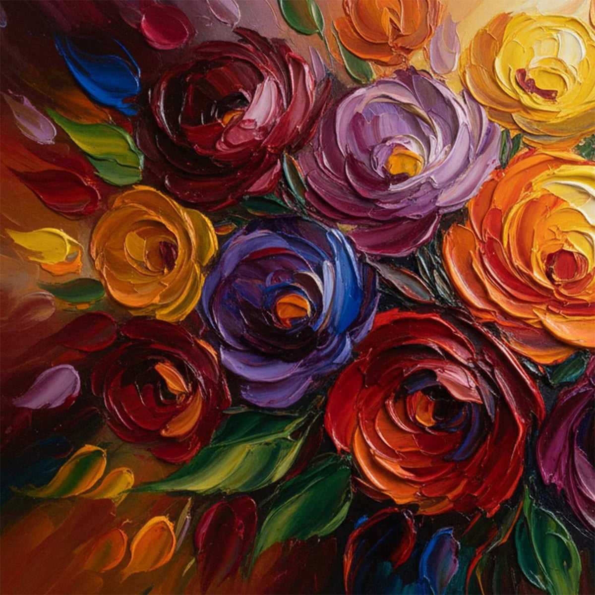 ETERNAL BLOOM: Colorful Textured Impasto Floral Oil Painting | rectangular format, hand-painted canvas edge