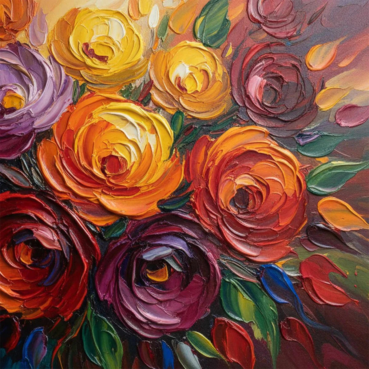 ETERNAL BLOOM: Colorful Textured Impasto Floral Oil Painting | rolled canvas, ready for custom framing