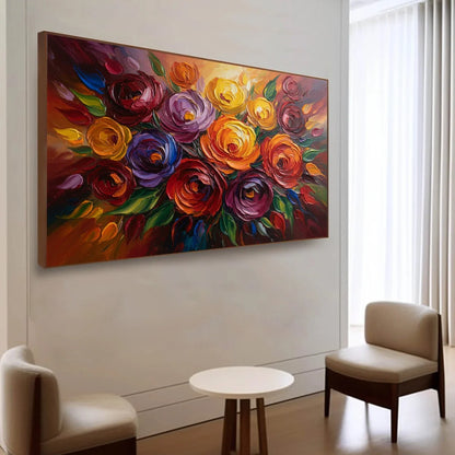 ETERNAL BLOOM: Colorful Textured Impasto Floral Oil Painting | Abstract mood, soft natural light studio shot