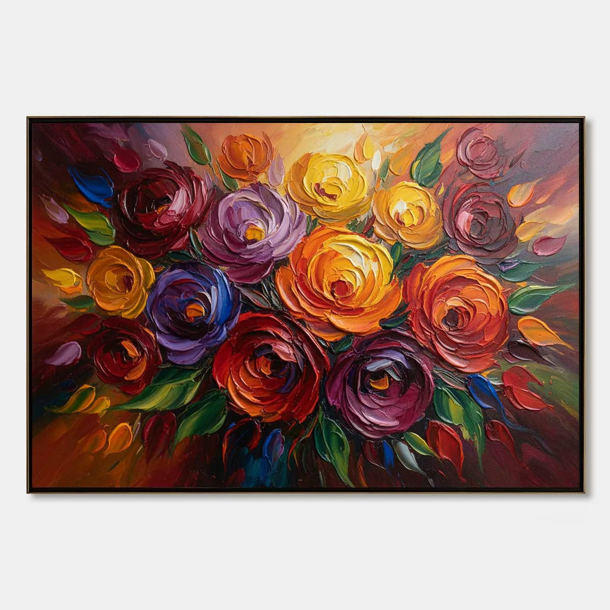 ETERNAL BLOOM: Colorful Textured Impasto Floral Oil Painting | hanging in ETERNAL BLOOM: Colorful Textured Impasto Floral Oil Painting featuring layered textured brushwork in refined tones; abstrac...