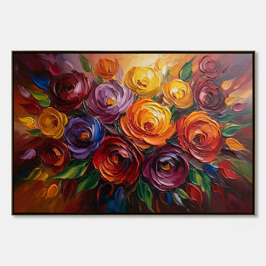ETERNAL BLOOM: Colorful Textured Impasto Floral Oil Painting | hanging in ETERNAL BLOOM: Colorful Textured Impasto Floral Oil Painting featuring layered textured brushwork in refined tones; abstrac...