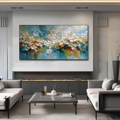 ETERNAL BLOOM: Textured Abstract White Floral Impasto Painting | Abstract closeup, raised brushwork detail