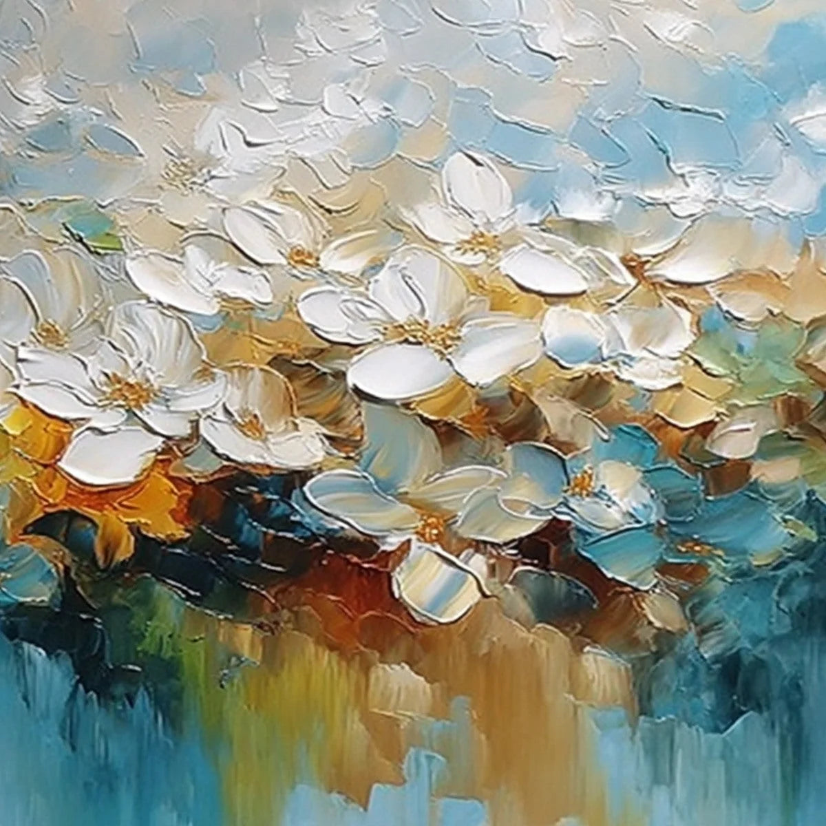 ETERNAL BLOOM: Textured Abstract White Floral Impasto Painting | rectangular format, hand-painted canvas edge