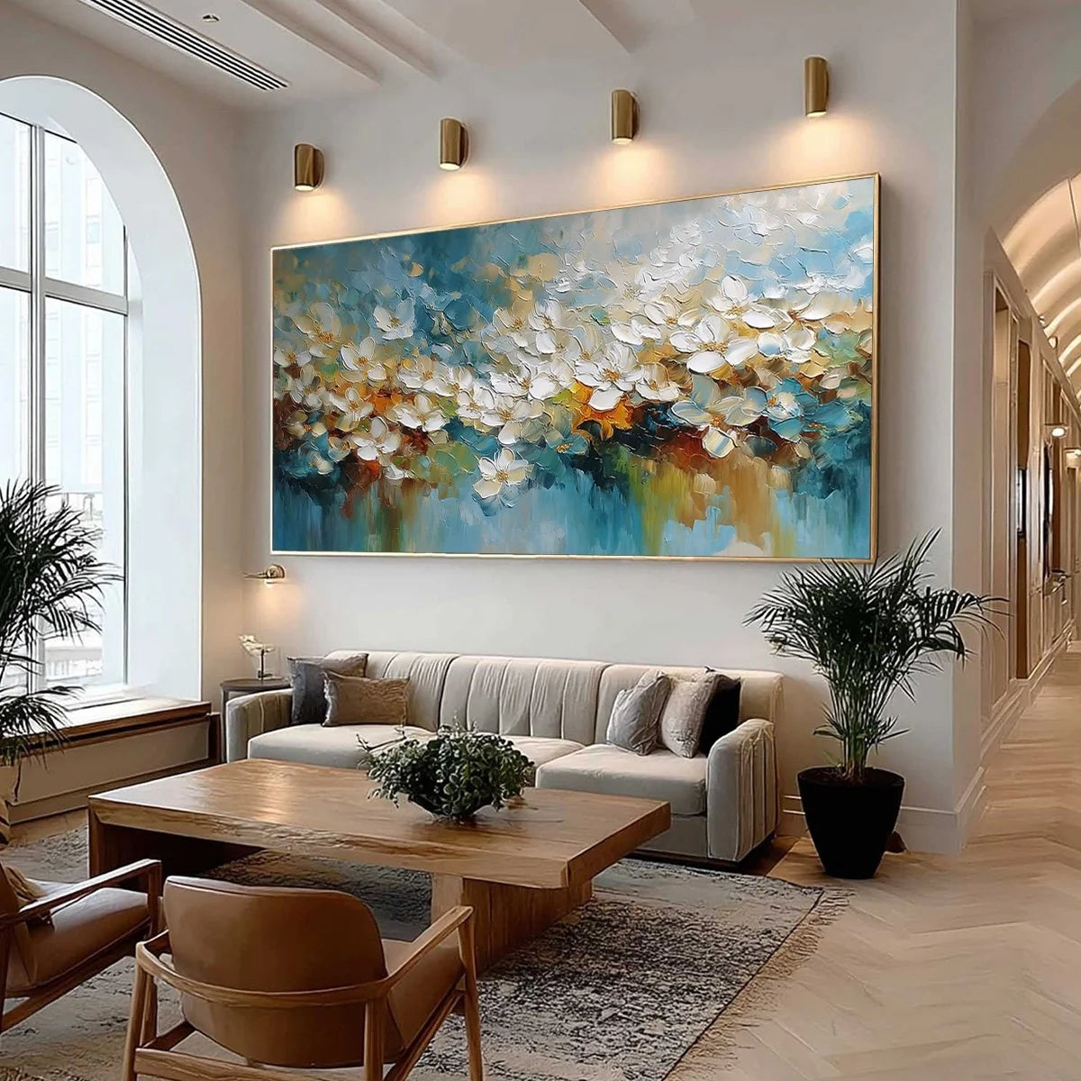 ETERNAL BLOOM: Textured Abstract White Floral Impasto Painting | Abstract mood, soft natural light studio shot