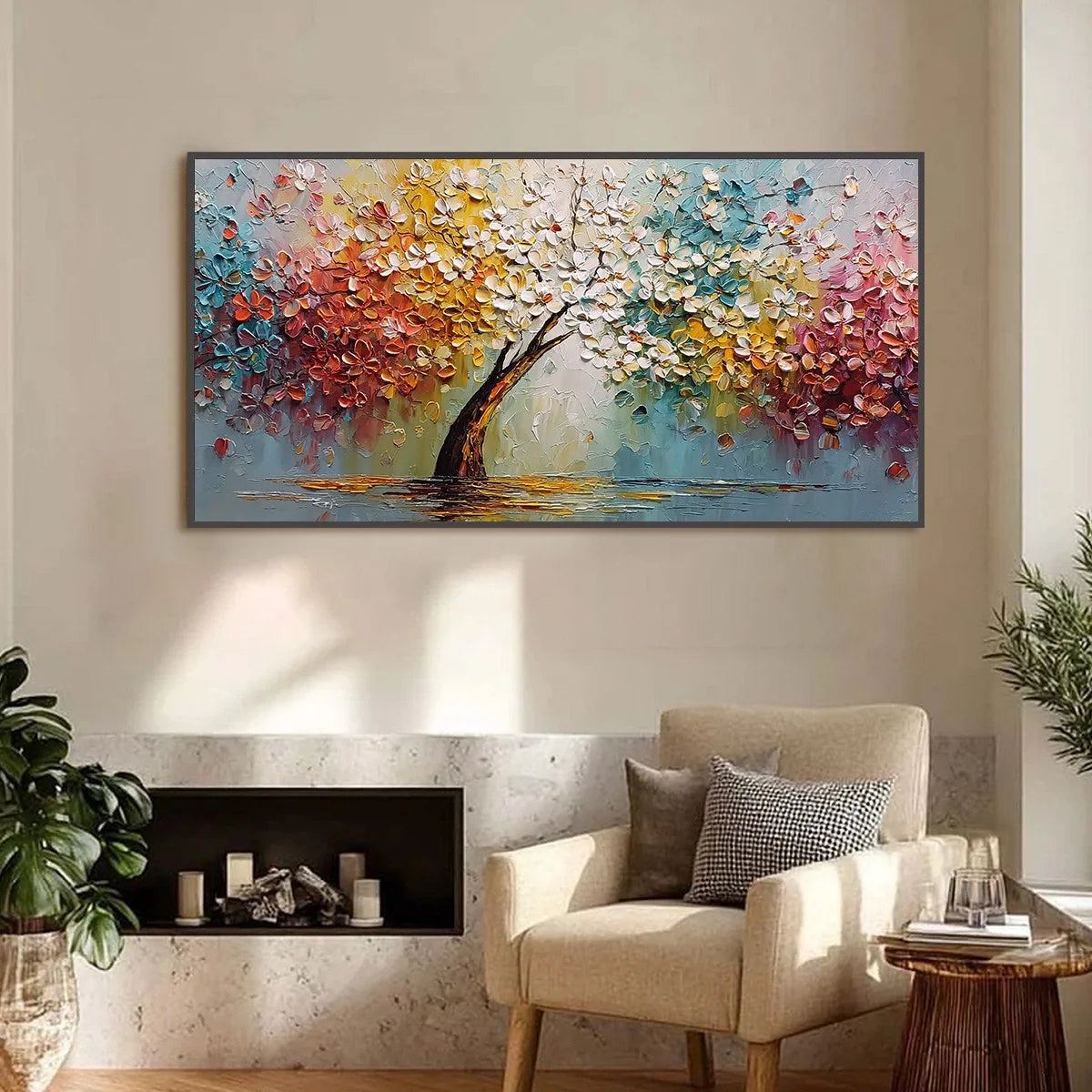 ETERNAL BLOSSOM: Colorful Textured Palette Knife Tree of Life Painting | Abstract closeup, raised brushwork detail