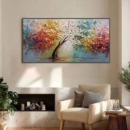 ETERNAL BLOSSOM: Colorful Textured Palette Knife Tree of Life Painting | Abstract closeup, raised brushwork detail