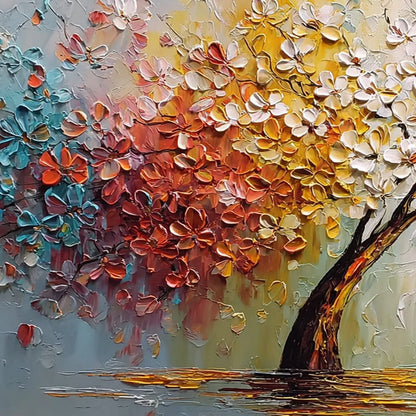 ETERNAL BLOSSOM: Colorful Textured Palette Knife Tree of Life Painting | rectangular format, hand-painted canvas edge