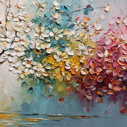 ETERNAL BLOSSOM: Colorful Textured Palette Knife Tree of Life Painting | rolled canvas, ready for custom framing