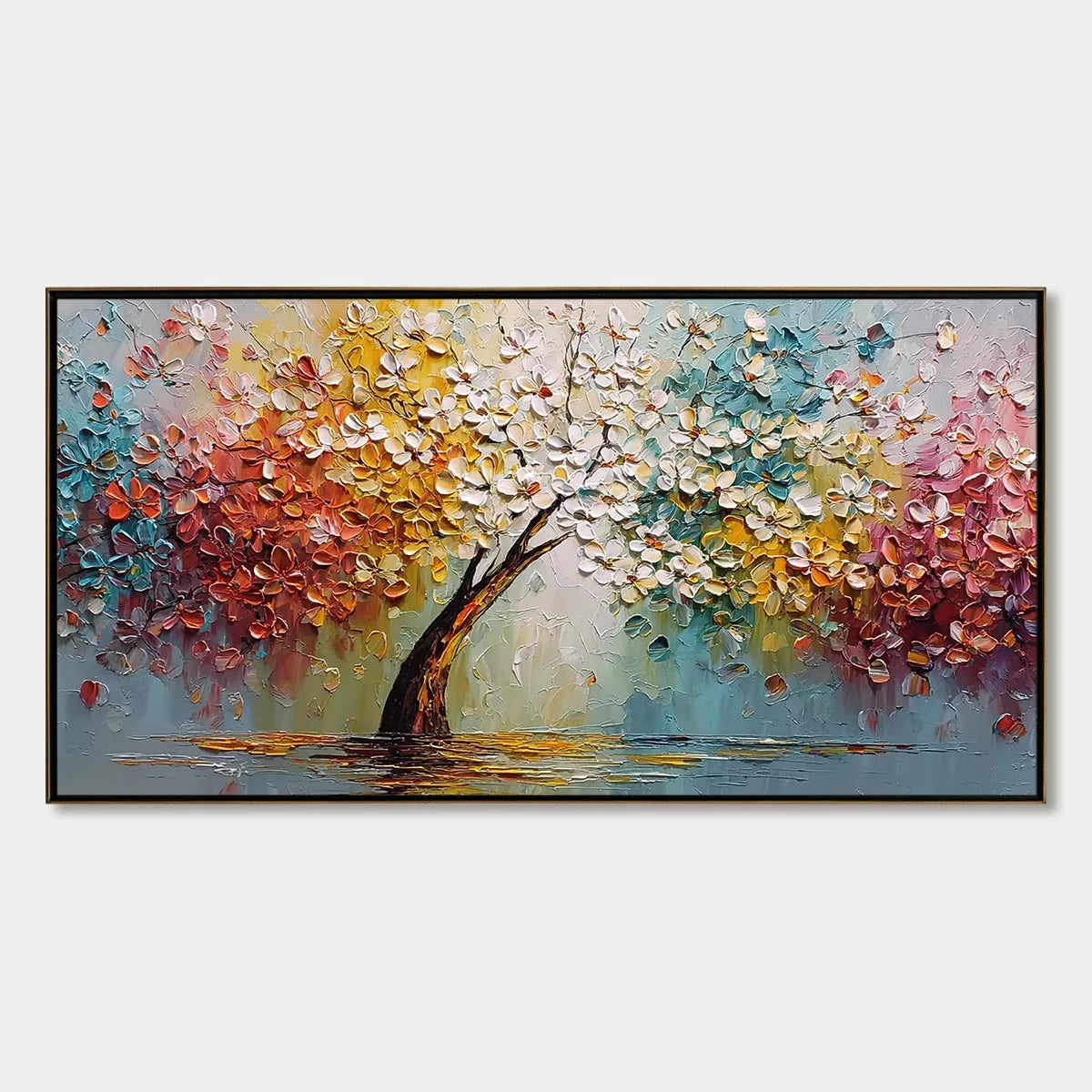 ETERNAL BLOSSOM: Colorful Textured Palette Knife Tree of Life Painting | hanging in ETERNAL BLOSSOM: Colorful Textured Palette Knife Tree of Life Painting featuring layered textured brushwork in re...