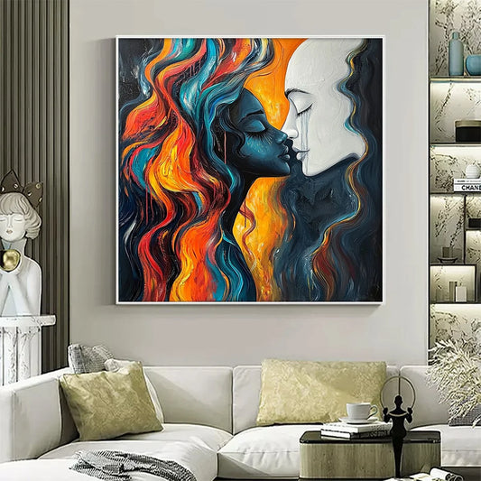 ETERNAL EMBRACE: Colorful Portrait Oil Painting of Two Lovers