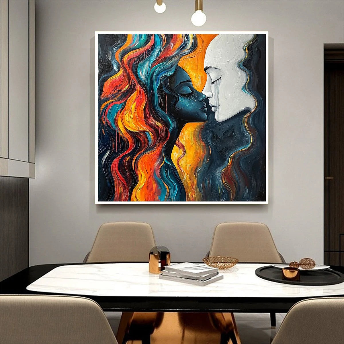 ETERNAL EMBRACE: Colorful Portrait Oil Painting of Two Lovers | rolled canvas, ready for custom framing