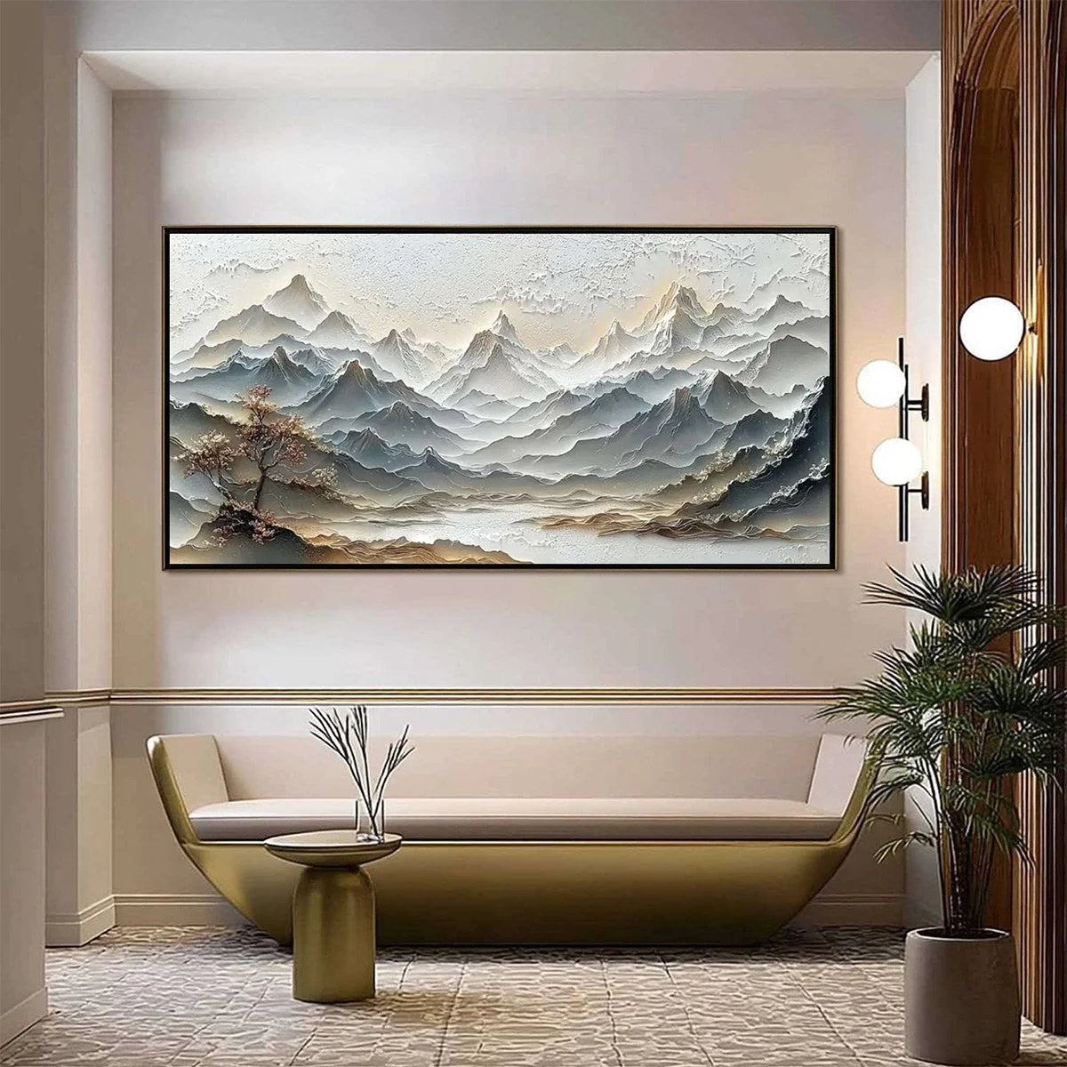 ETERNAL HORIZONS: Textured Wabi Sabi Mountain Landscape Painting | Landscape closeup, raised brushwork detail