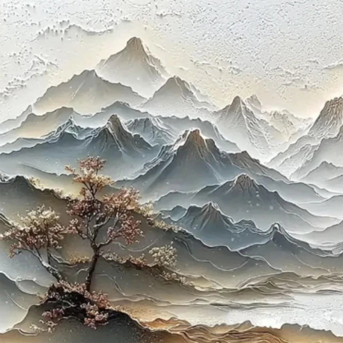 ETERNAL HORIZONS: Textured Wabi Sabi Mountain Landscape Painting | rectangular format, hand-painted canvas edge