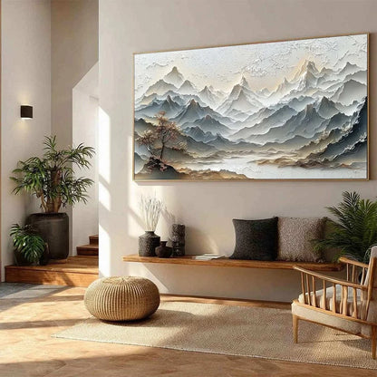 ETERNAL HORIZONS: Textured Wabi Sabi Mountain Landscape Painting | green palette, original Hand-painted on premium stretched canvas using artist-grade oils; rich layered surface combines smooth gra...