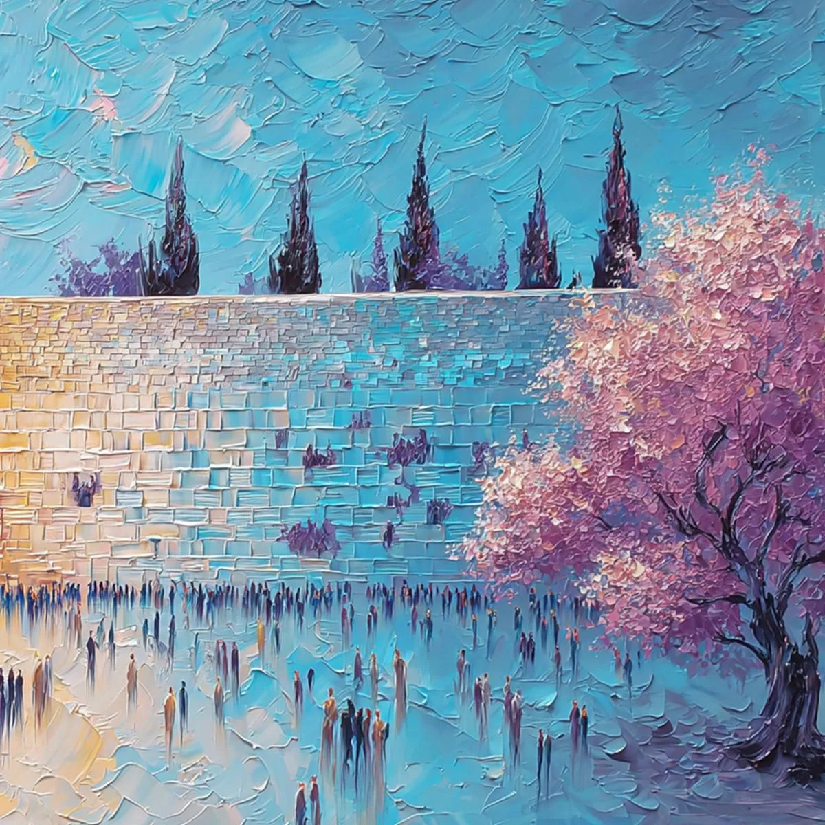 ETERNAL PRAYER: Textured Impasto Painting of Jerusalem's Western Wall | rectangular format, hand-painted canvas edge