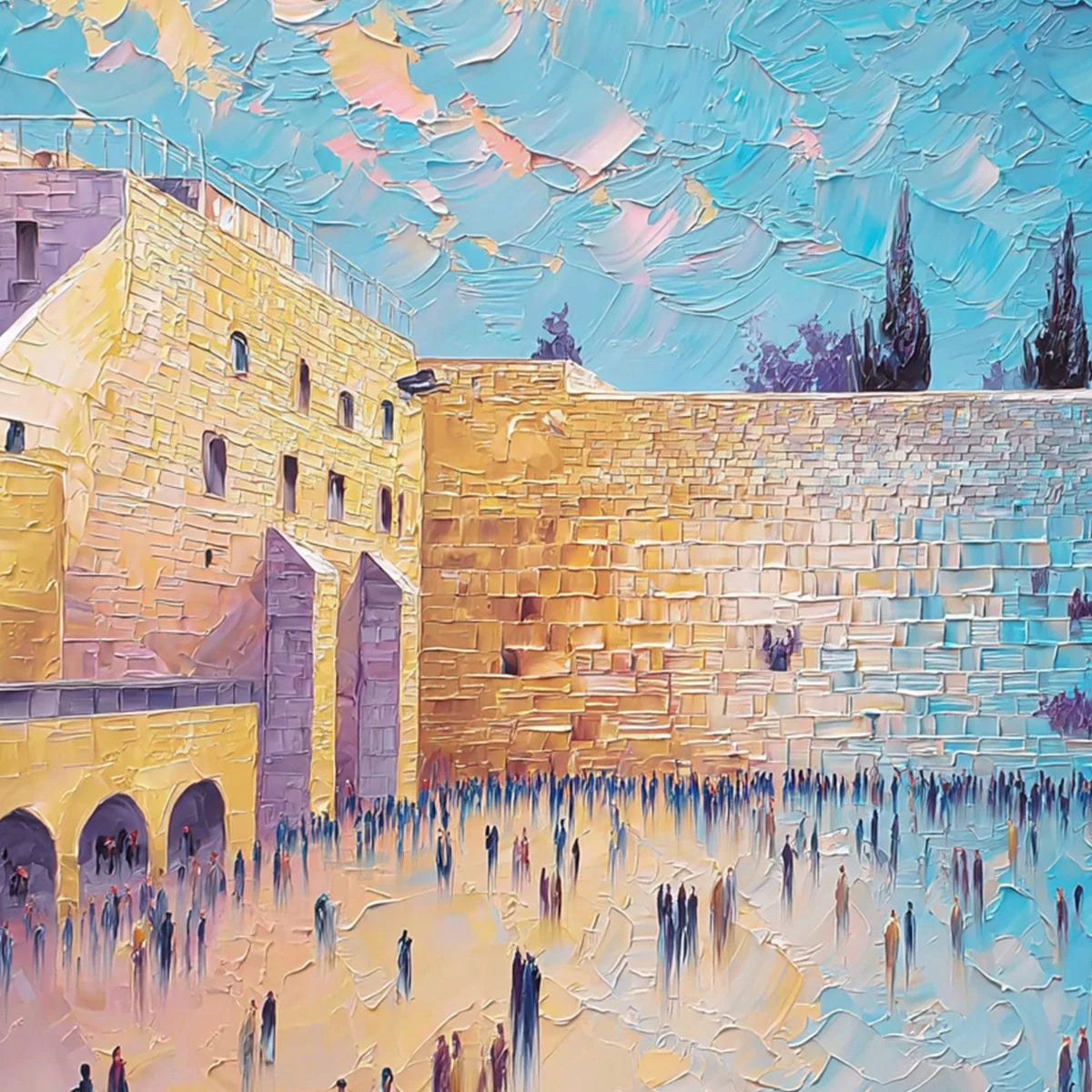 ETERNAL PRAYER: Textured Impasto Painting of Jerusalem's Western Wall | rolled canvas, ready for custom framing