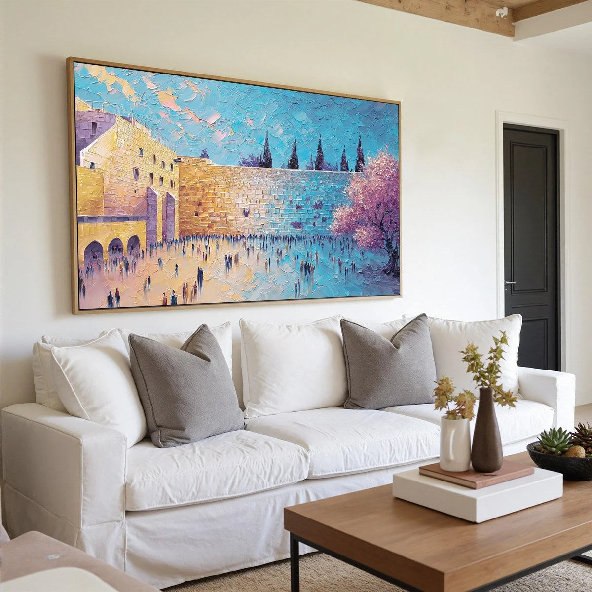ETERNAL PRAYER: Textured Impasto Painting of Jerusalem's Western Wall | Abstract mood, soft natural light studio shot