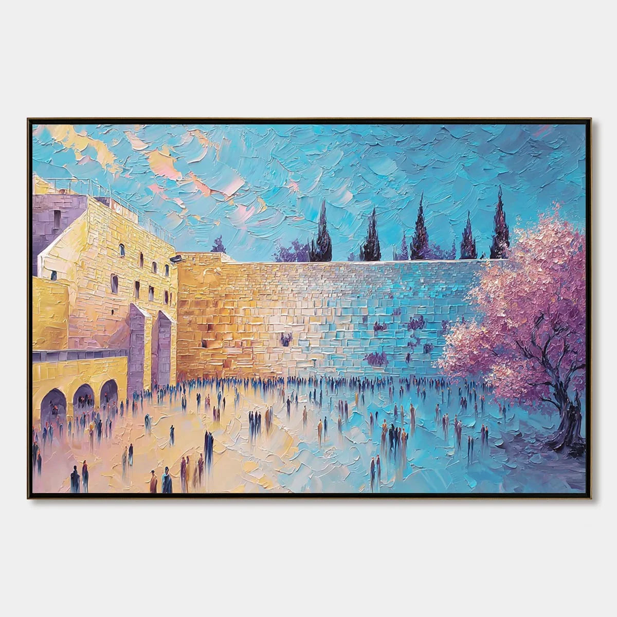 ETERNAL PRAYER: Textured Impasto Painting of Jerusalem's Western Wall | hanging in ETERNAL PRAYER: Textured Impasto Painting of Jerusalem's Western Wall featuring layered textured brushwork in refi...