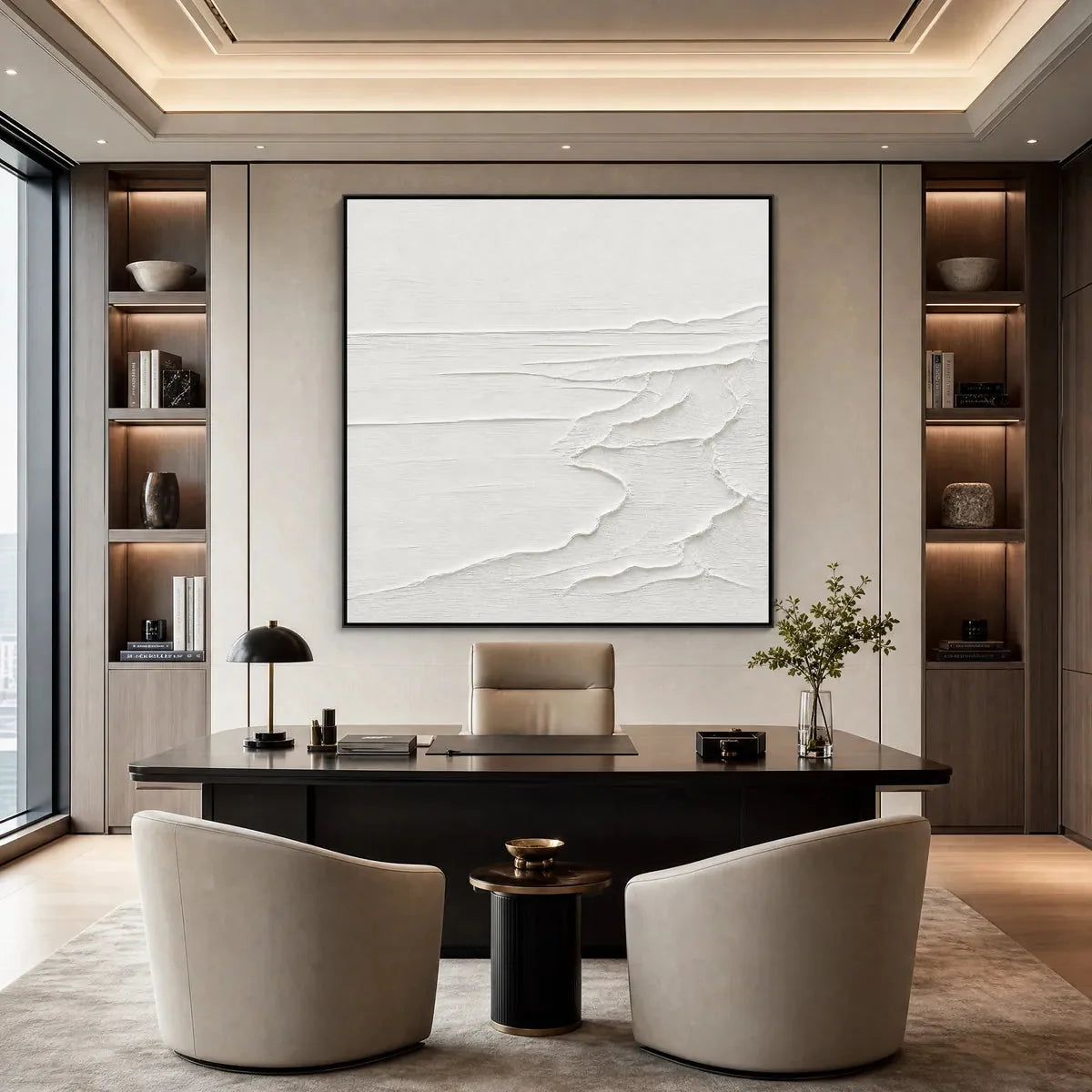 ETERNAL SHORE: Minimalist White Textured Seascape Painting | Minimalist closeup, raised brushwork detail