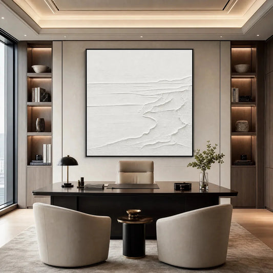 ETERNAL SHORE: Minimalist White Textured Seascape Painting