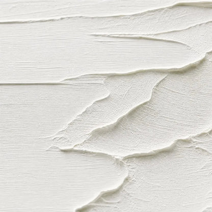 ETERNAL SHORE: Minimalist White Textured Seascape Painting | rectangular format, hand-painted canvas edge