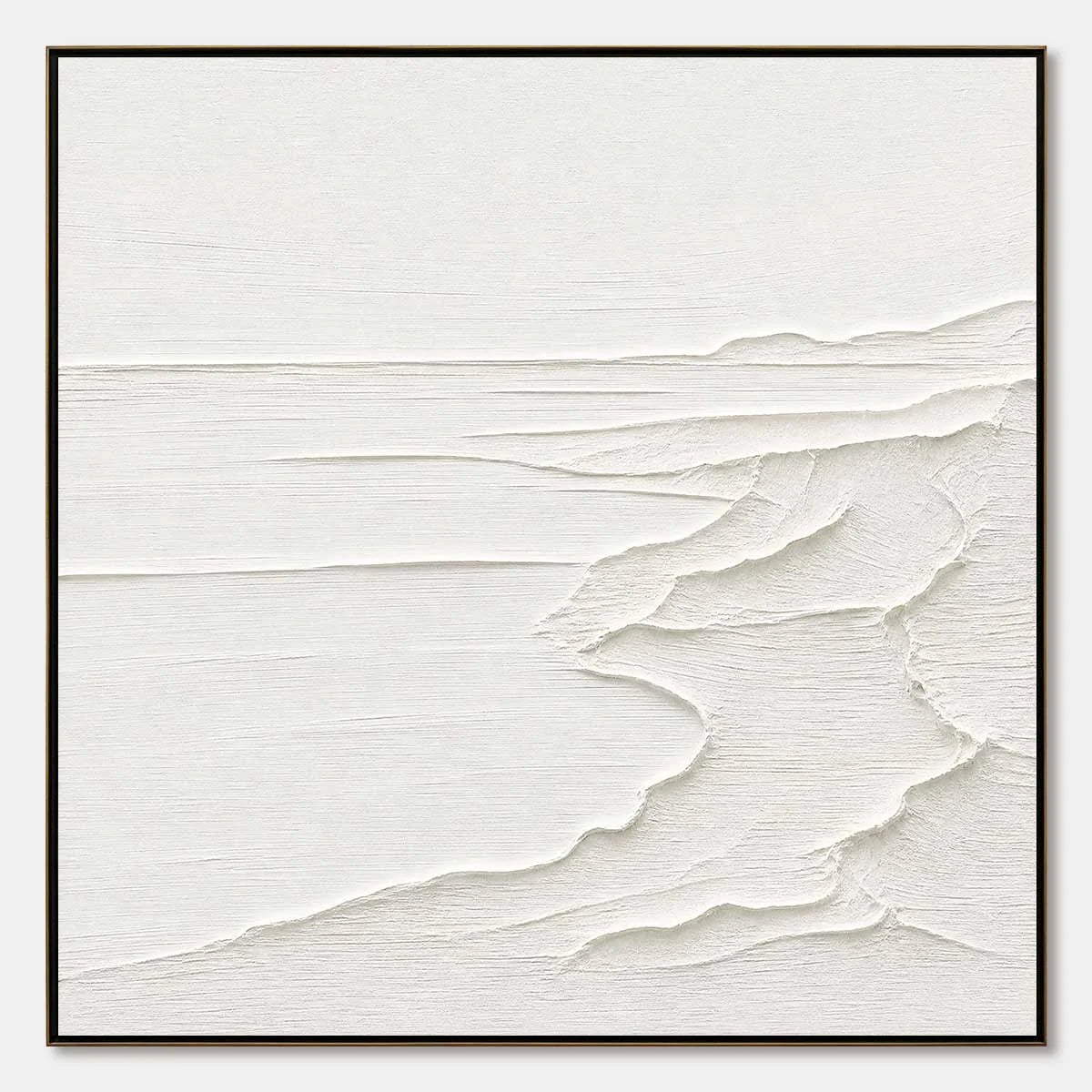ETERNAL SHORE: Minimalist White Textured Seascape Painting | hanging in ETERNAL SHORE: Minimalist White Textured Seascape Painting featuring layered textured brushwork in refined tones; minimalist ...