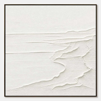 ETERNAL SHORE: Minimalist White Textured Seascape Painting | hanging in ETERNAL SHORE: Minimalist White Textured Seascape Painting featuring layered textured brushwork in refined tones; minimalist ...