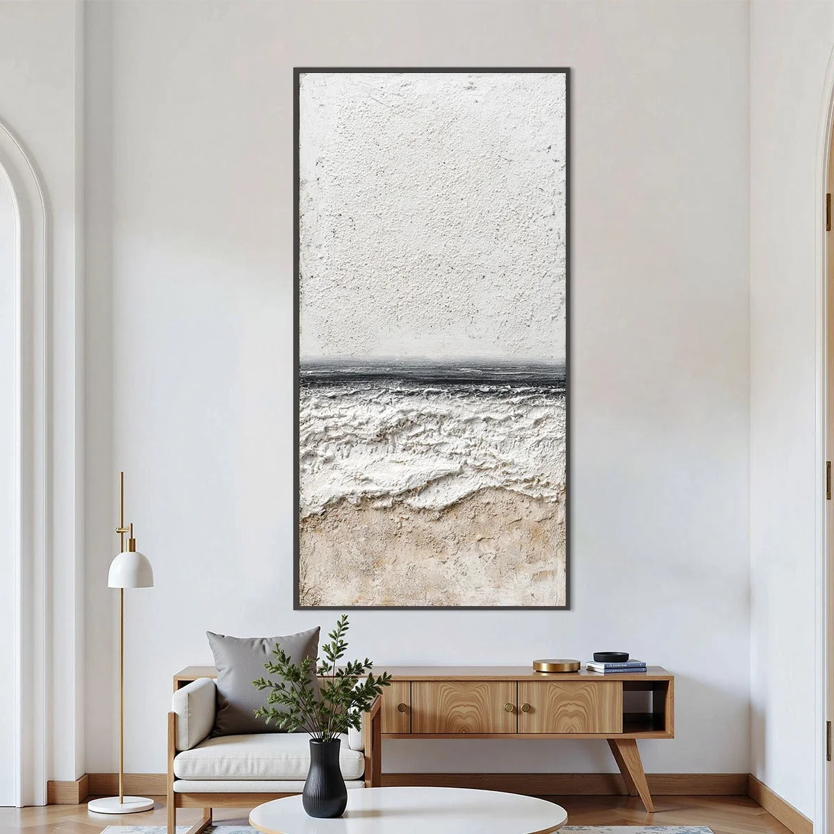 ETERNAL SHORE: Wabi Sabi Textured Minimalist Seascape Painting | Minimalist closeup, raised brushwork detail