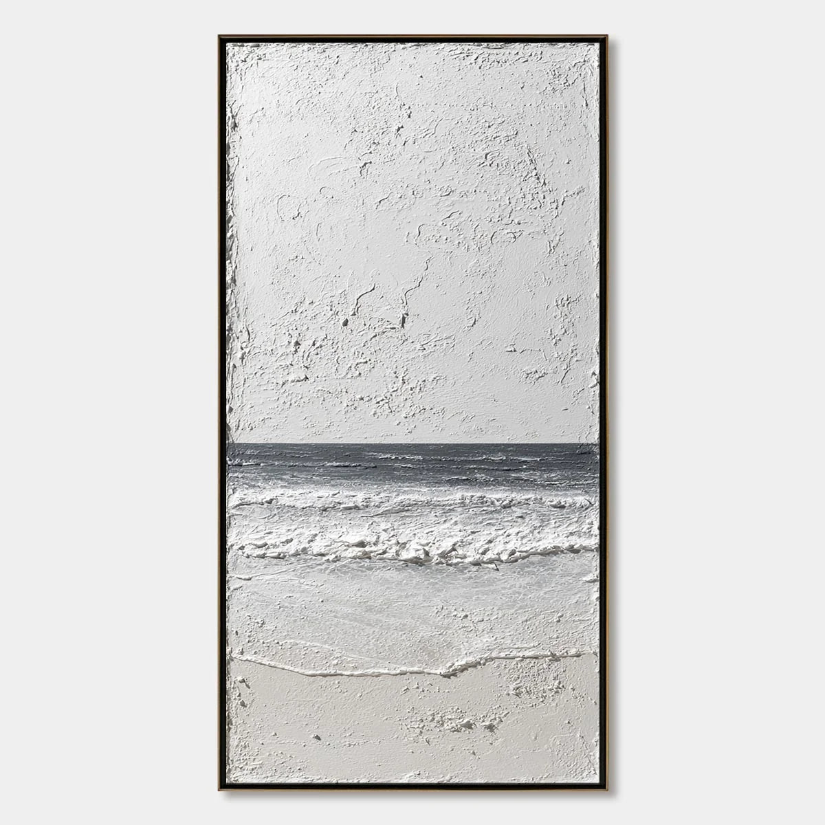 ETERNAL SHORE: Wabi Sabi Textured Minimalist Seascape Painting | hanging in ETERNAL SHORE: Wabi Sabi Textured Minimalist Seascape Painting featuring layered textured brushwork in refined tones; min...