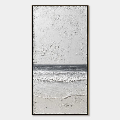 ETERNAL SHORE: Wabi Sabi Textured Minimalist Seascape Painting | hanging in ETERNAL SHORE: Wabi Sabi Textured Minimalist Seascape Painting featuring layered textured brushwork in refined tones; min...