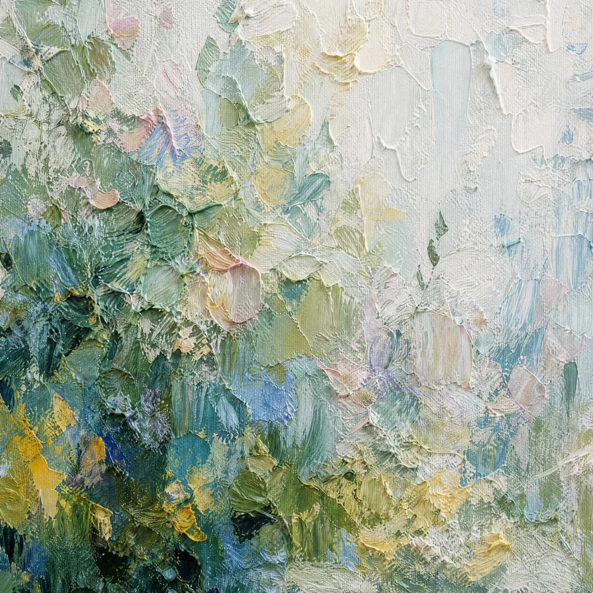 ETERNAL SPRING: Heavily Textured Abstract Floral Garden Painting | rectangular format, hand-painted canvas edge