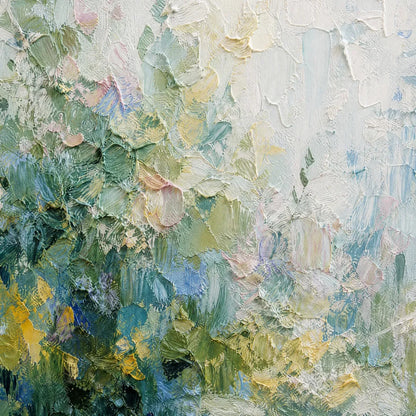 ETERNAL SPRING: Heavily Textured Abstract Floral Garden Painting | rectangular format, hand-painted canvas edge