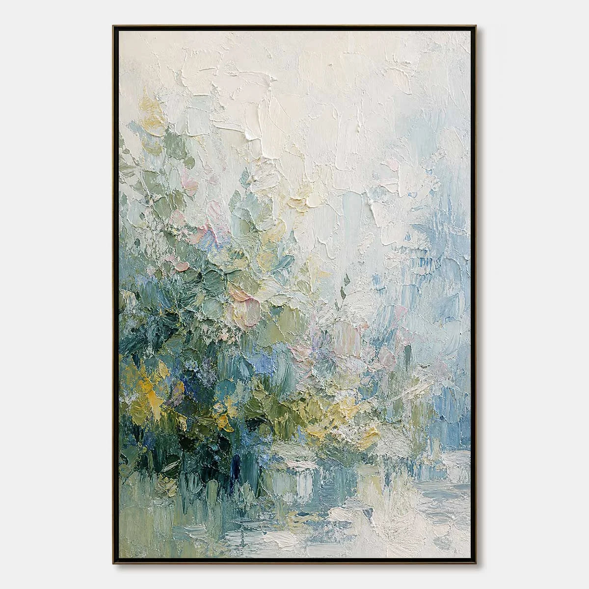 ETERNAL SPRING: Heavily Textured Abstract Floral Garden Painting | hanging in ETERNAL SPRING: Heavily Textured Abstract Floral Garden Painting featuring layered textured brushwork in refined tones;...