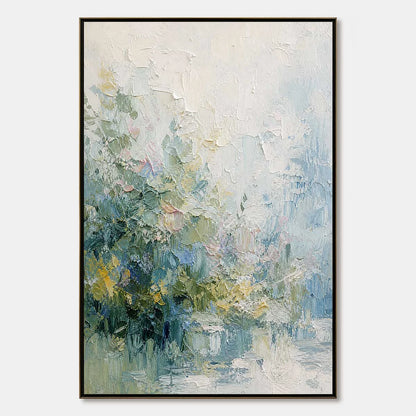 ETERNAL SPRING: Heavily Textured Abstract Floral Garden Painting | hanging in ETERNAL SPRING: Heavily Textured Abstract Floral Garden Painting featuring layered textured brushwork in refined tones;...