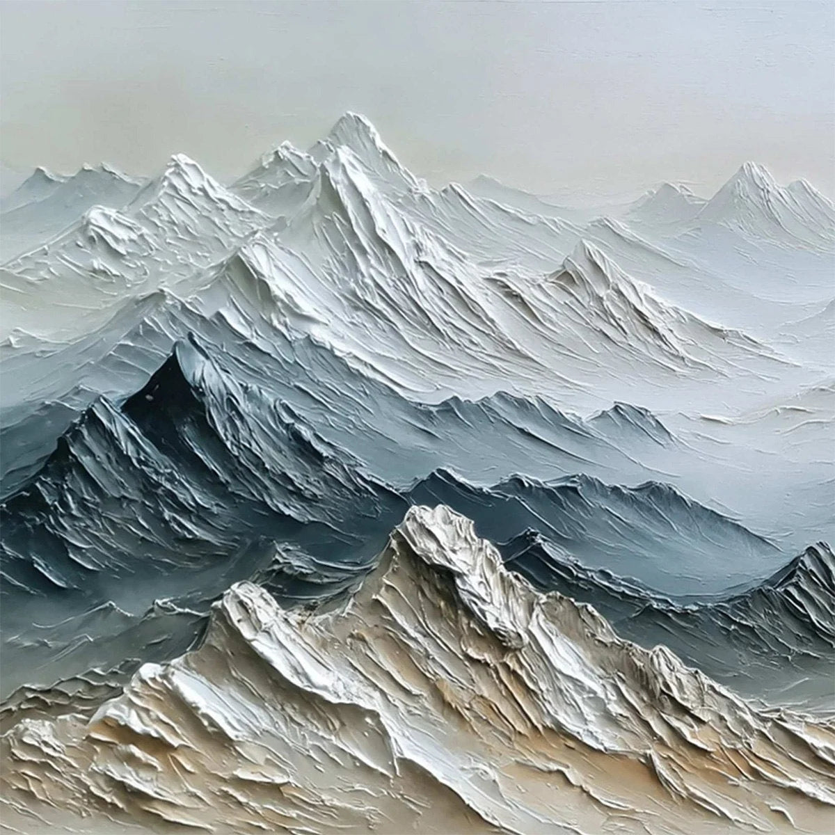 ETERNAL SUMMITS: Textured Wabi Sabi Mountain Landscape Painting | rectangular format, hand-painted canvas edge
