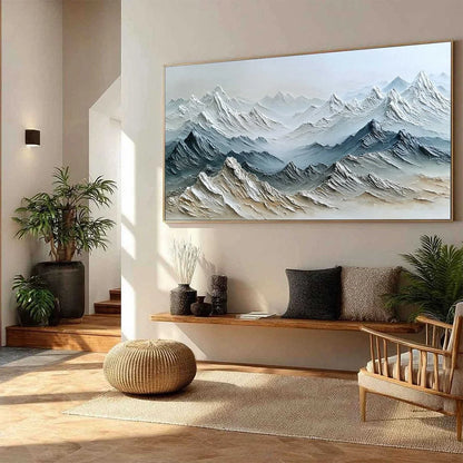 ETERNAL SUMMITS: Textured Wabi Sabi Mountain Landscape Painting | green palette, original Hand-painted on premium stretched canvas using artist-grade oils; rich layered surface combines smooth grad...