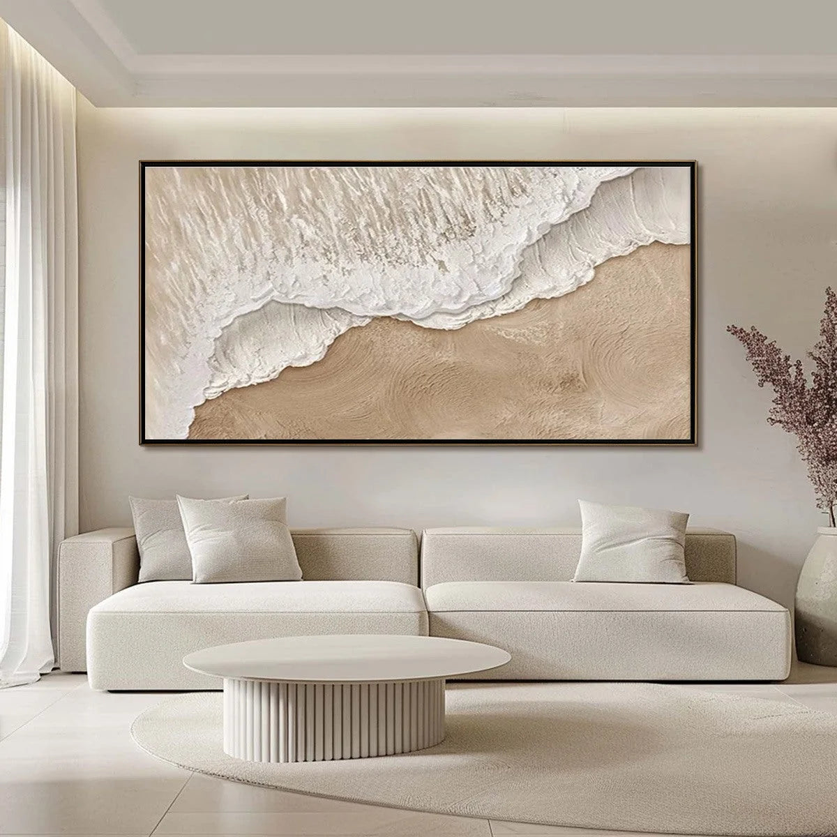 ETERNAL TIDE: Textured Wabi Sabi Beach & Sea Painting | Abstract closeup, raised brushwork detail
