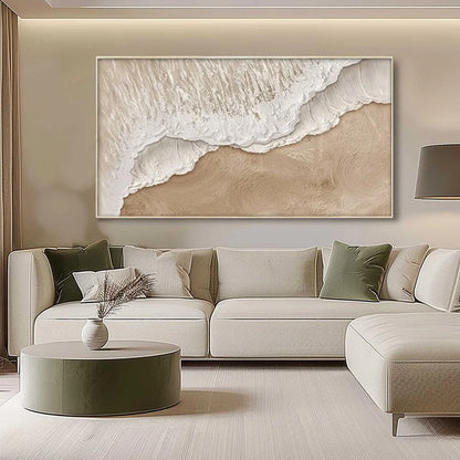 ETERNAL TIDE: Textured Wabi Sabi Beach & Sea Painting | rolled canvas, ready for custom framing
