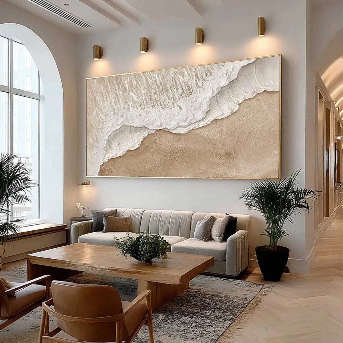 ETERNAL TIDE: Textured Wabi Sabi Beach & Sea Painting | black frame version on white wall