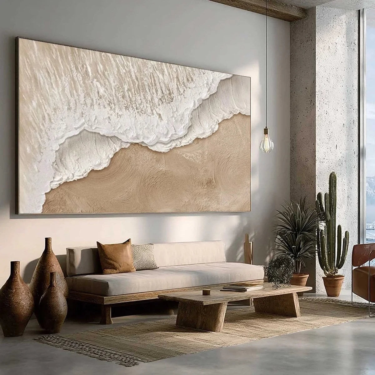 ETERNAL TIDE: Textured Wabi Sabi Beach & Sea Painting | Abstract mood, soft natural light studio shot